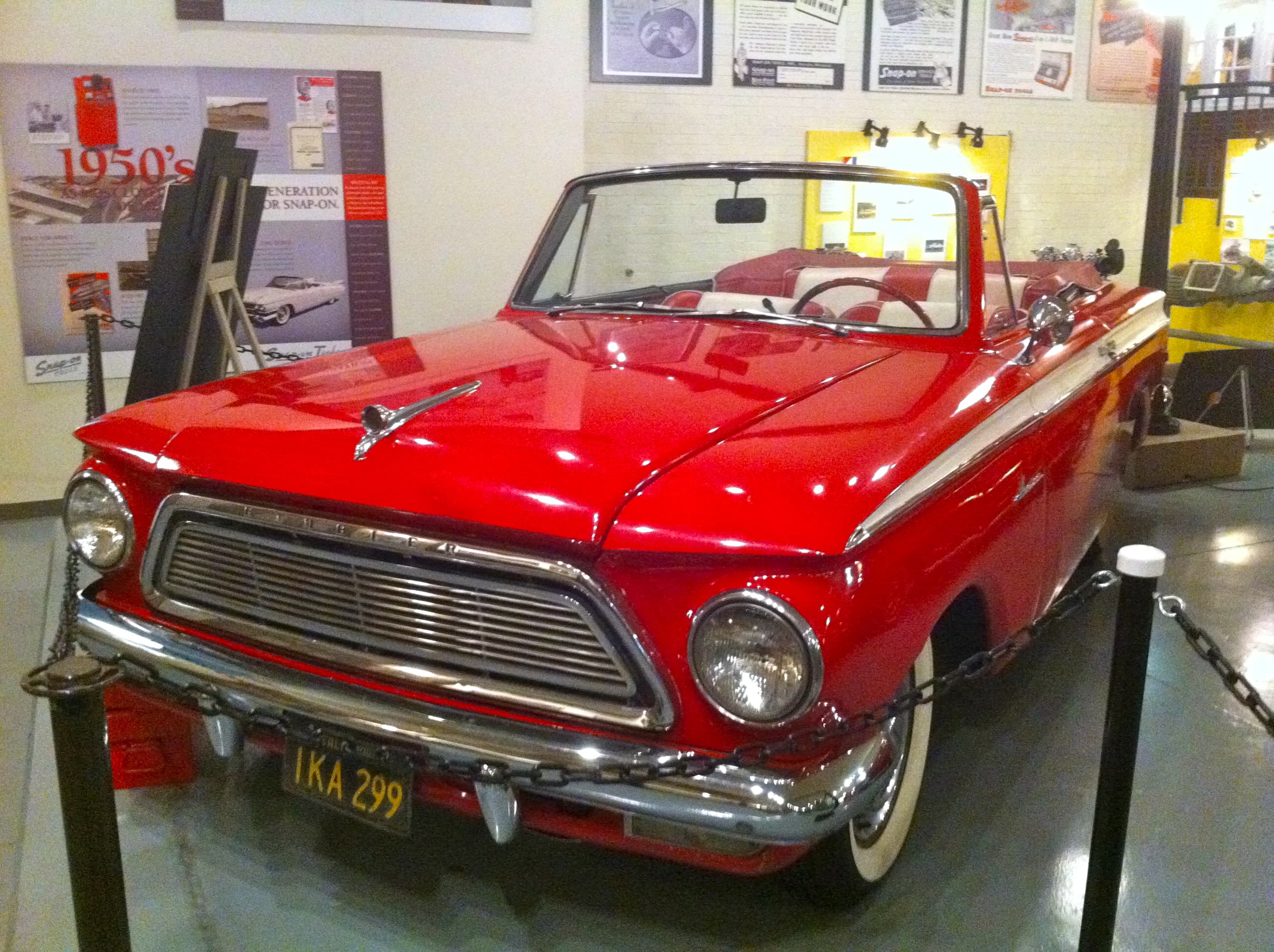 1962 Rambler American 400 convertible as used in the TV series "3rd Rock from the Sun" - front. This vehicle was donated by the show's creators and producers: Bonnie and Terry Turner. Picture taken in The Rambler Legacy Gallery of the The Kenosha History Center.